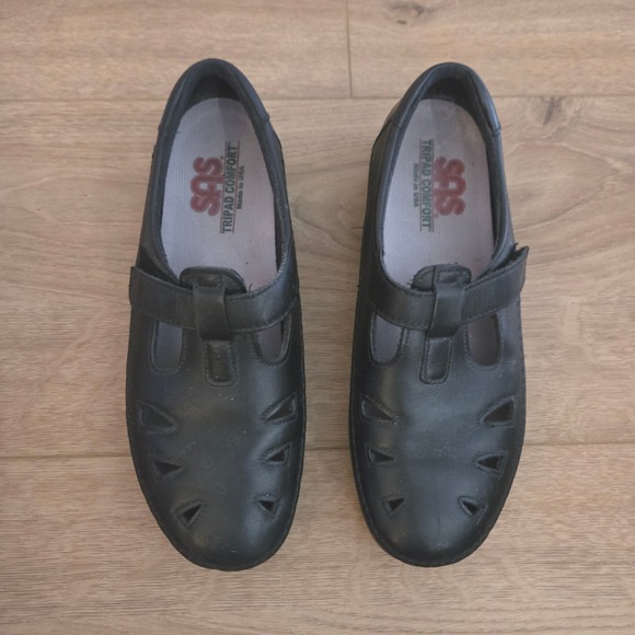SAS Tripad Comfort‎ Black Leather Mary Jane Shoes Women Size Adjustable Strap